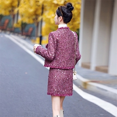 2024年冬季新款法式小香重工亮片流苏半裙两件套20毛，女装套装/套裙，奕薇雅
