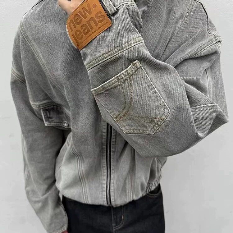 春秋复古工装牛仔外套男女高街美式vintage解构分割袖子倒装夹克,男装工装外套,星座1210-1