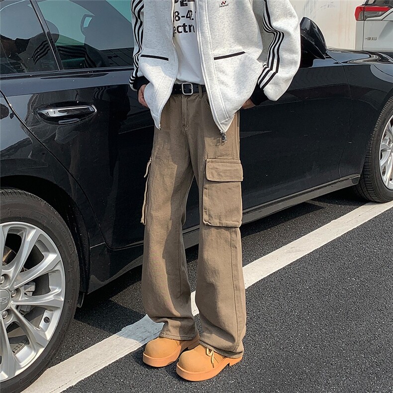 美式洗染棕微喇牛仔裤男潮牌cleanfit阔腿长裤高街宽松裤子185,男装休闲裤,星座506