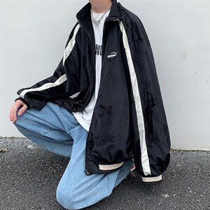 立领港风上衣美式复古秋韩版潮流宽松休闲运动工装夹克 W1236-P53图片