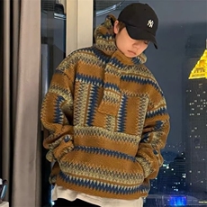 网图日系复古民族风拼色羊羔绒卫衣保暖连帽外套A025-EW135-P60，男装民族服装，电商A025