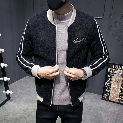 加绒加厚蜈蚣纱刺绣韩版修身夹克外套 C301-JK68-P115图片