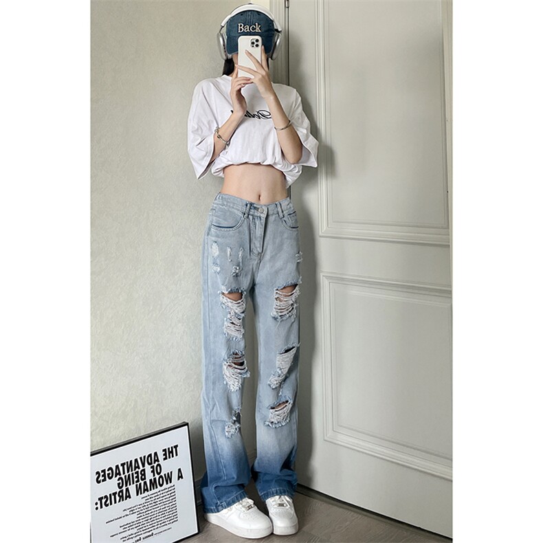 美式ins高街小众hiphop夏季破洞牛仔裤货号K729P60,男装牛仔裤,电商A063