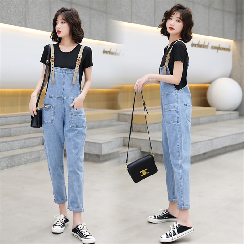 2021夏季女装春季牛仔背带裤女减龄新款韩版宽松洋气{码子偏小}，女装牛仔裤，布衣桑