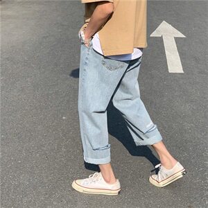 主推差价大 牛仔裤男夏新款九分老爹裤薄款破洞直筒裤子A2105图片