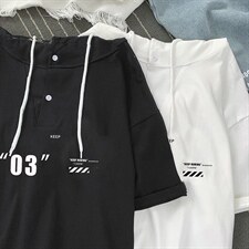 LD54128-P45连帽短袖t恤男大码胖子带帽五分袖中袖，男装T恤，电商A040