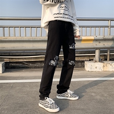 欧美高街vibe裤子男潮牌ins设计感小众假破洞牛仔裤N0102-P40，男装牛仔裤，星座308B-1