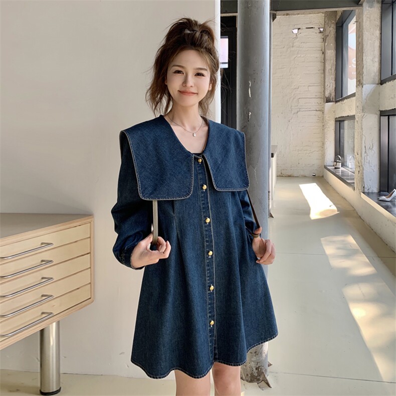 学院风牛仔连衣裙女春夏秋2025新款超火好看高级甜美风娃娃领短裙,女装套装/套裙,2C279