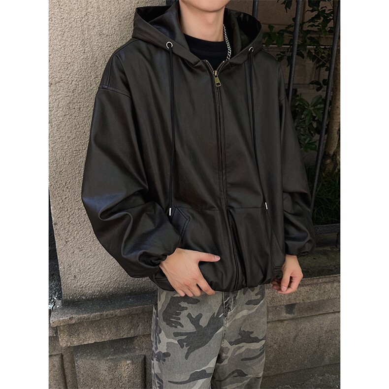特批P100无差价秋季PU皮连帽大码高街复古夹克皮衣外套男J5239,男装夹克,电商A001-1