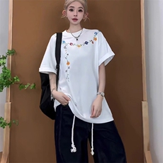 万针全刺绣工艺抖音得物高品质260克重磅纯棉双纱美式高街短袖T恤，男装T恤，电商A486