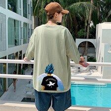 YT26154-P30亚短袖t恤男大码五分袖男宽松七分袖港风模特，男装T恤，电商A040