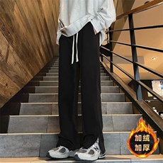 白灰色运动裤男女2023新款冬季加绒直筒宽松阔腿美式休闲显瘦卫裤，男装休闲裤，星座601-2