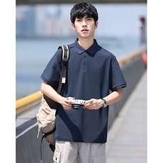 P02短袖男夏季新款纯色潮流半袖上衣休闲透气高级翻领polo衫T恤衫，男装T恤，星座115A-3