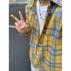 【有货】cleanfit黄色格子衬衫男女美式复古长袖衬衣C626LL-特P38，男装衬衫，星座1007（原301D）