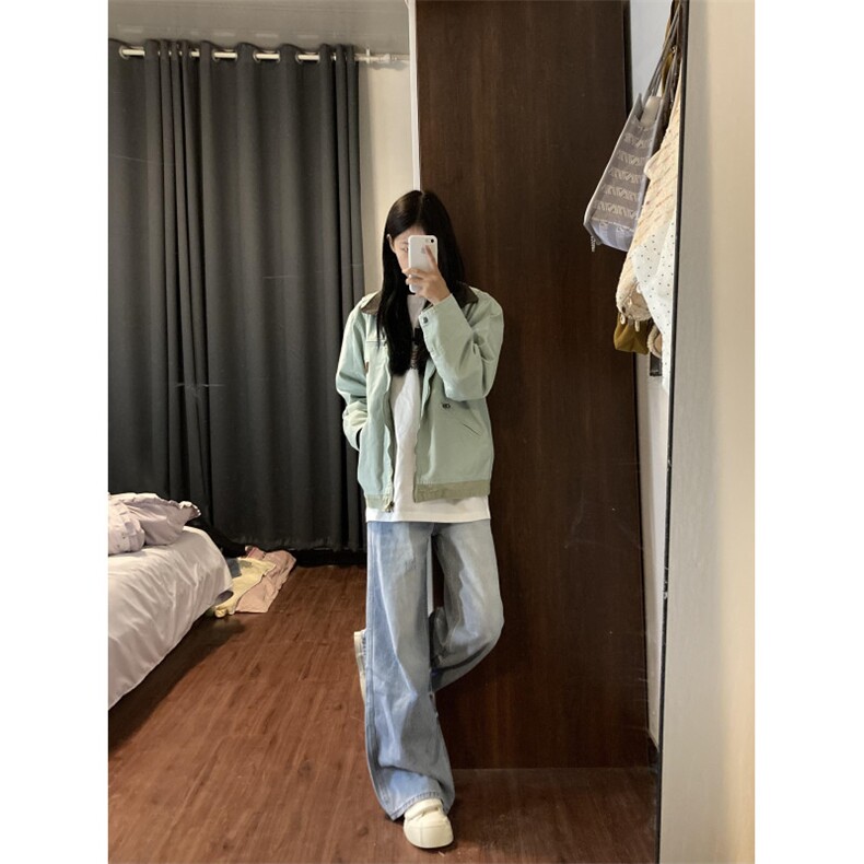 【有货】薄荷绿拼色工装外套男春秋款美式底特律夹克8152CC-特P68,男装夹克,星座1007（原301D）