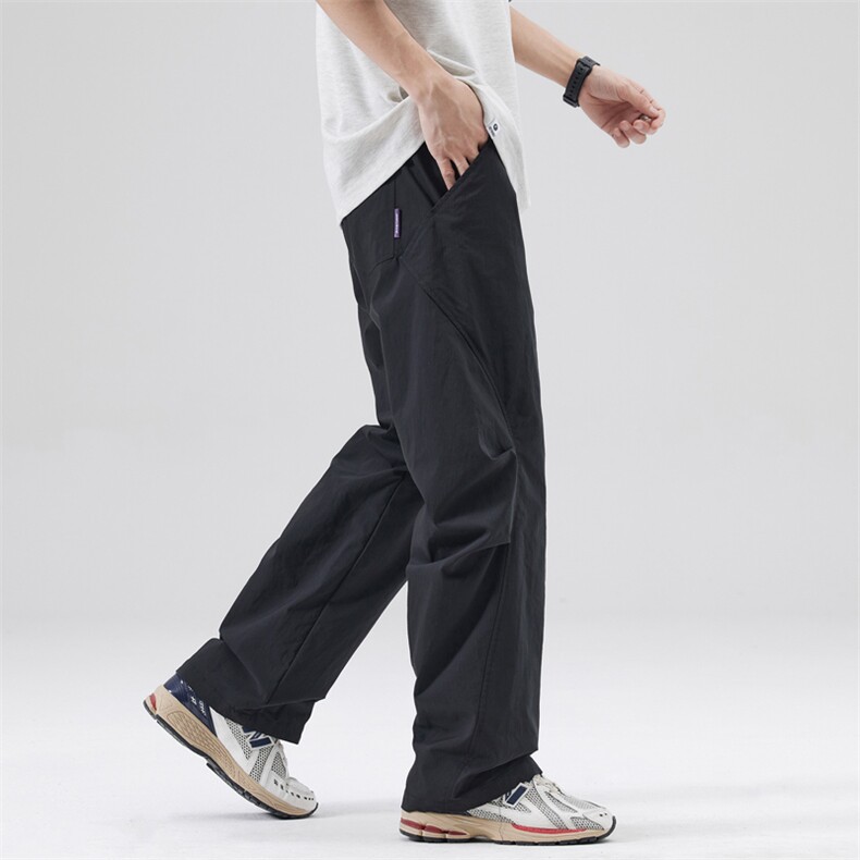 黑色休闲长裤男生夏季新款直筒宽松运动设计感阔腿裤DY580-P80，男装休闲裤，电商A178-1