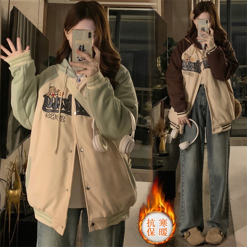 小熊学院风棒球服外套少女冬装2025新款学生宽松加厚棉衣C473-100图片