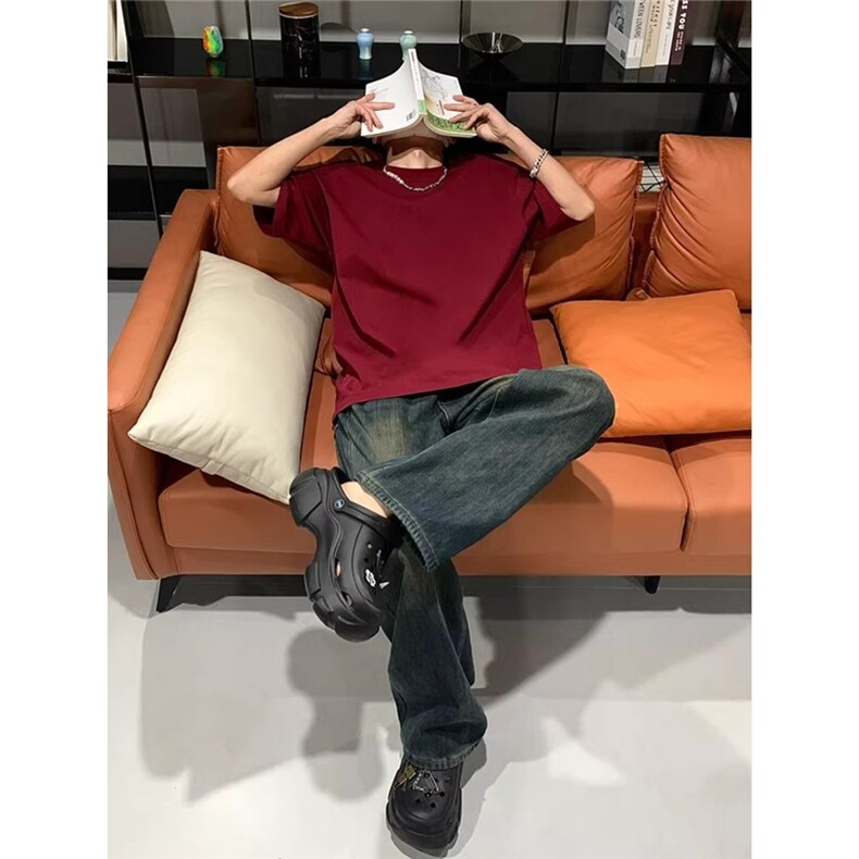 网络图现货潮牌简约男款纯色内搭圆领纯棉短袖体恤JB0176-P26,男装T恤,星座715-7