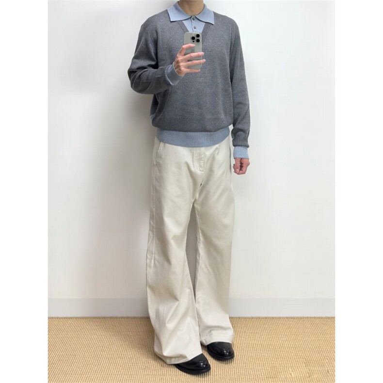 网图秋冬新款假两件翻领灰色毛衣翻领男女MY09-特P58,男装针织衫/毛衣,电商C310