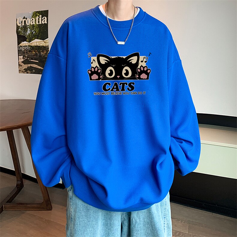 5XL华夫格卫衣男大码胖子圆领长袖t恤HW76389-P30加绒款-P40,男装卫衣,电商A040
