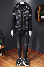 8006冬季新款男士连帽外套拼接保暖白鸭绒羽绒服，男装羽绒服，钱塘2010-1