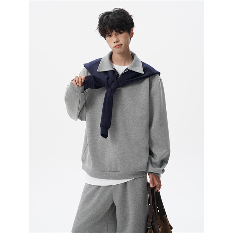 5XL-M潮流高级感披肩撞色拼接翻领百搭卫衣宽松弯刀长裤TZ113P118，男装休闲套装，电商D206-1