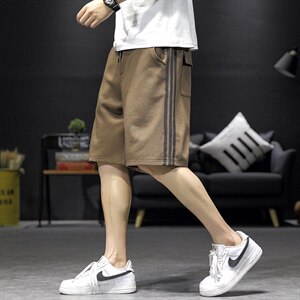 2021夏季沙发墙日系大码男条纹运动字母印花休闲卫裤短裤K691-P40图片