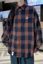 C83潮牌宽松酒红色格子衬衫男女情侣街头流行通勤长袖衬衣薄外套，男装衬衫，星座115A(原星座507）