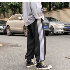 条纹裤子宽松束脚运动高腰卫裤直筒阔腿休闲裤A168-MYK60-TP30，男装休闲裤，电商A168