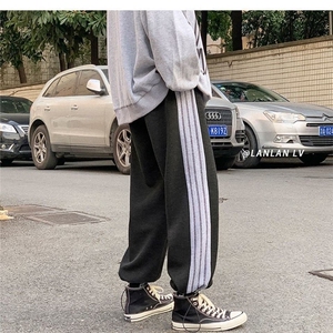 条纹裤子宽松束脚运动高腰卫裤直筒阔腿休闲裤A168-MYK60-TP30图片