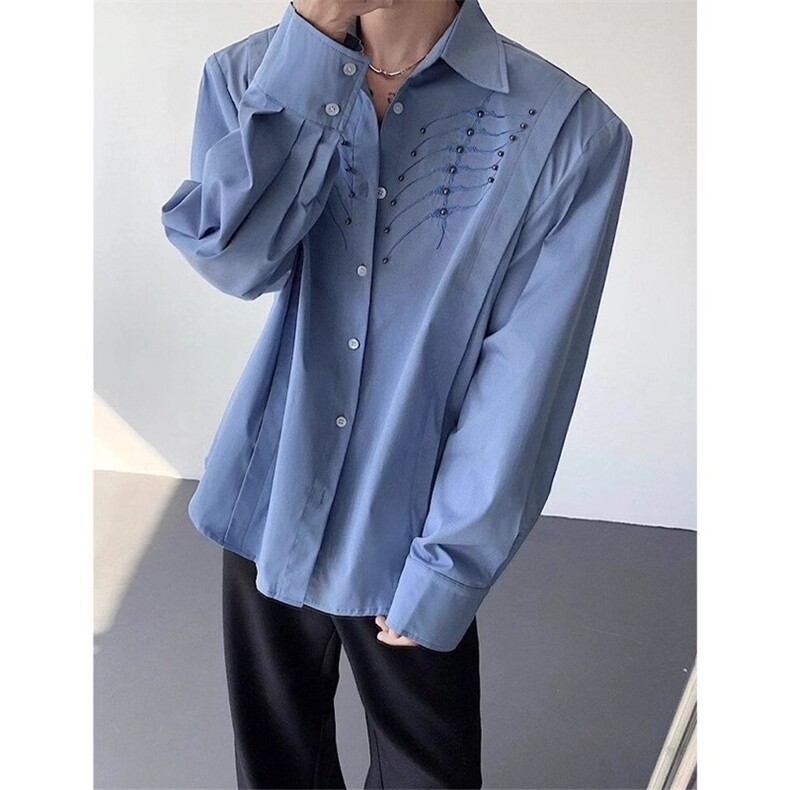 Jk01-P60蛇瞳脊骨蓝色衬衫男款高级感痞帅长袖衬衫,男装衬衫,电商B323A