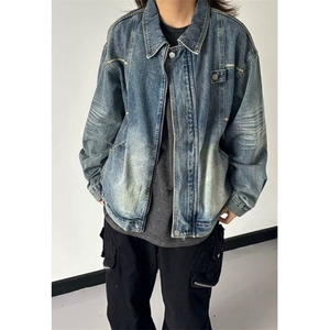 立体解构水洗美式水洗做旧牛仔外套男女春秋蓝色宽松夹克 JK8898图片