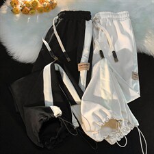 秋季新款休闲裤宽松拖地裤拼接运动裤D329-QM514-P55-控78，女装休闲裤，电商D329