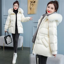 2020冬季新款潮流时尚宽松舒适保暖中长款气质大毛领连帽羽绒服，女装羽绒服，千千佰惠
