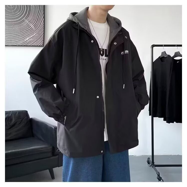 青少年假两件外套男秋冬季痞帅潮牌学生宽松大码工装冲锋夹克衣服,男装夹克,星座1210-1