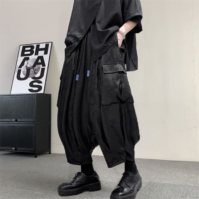 春夏装山本风复古大口袋男九分灯笼裤暗工装阔腿黑龙纹暗纹裤子，男装工装外套，星座909