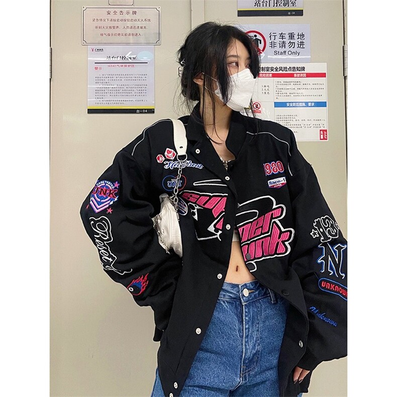 美式高街机车夹克外套男女春秋oversizec潮牌休闲情侣刺绣棒球服,男装夹克,星座506A
