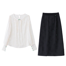 闺舍连衣裙复古衬衫休闲女装宽松薄款外套圆领搭配半身裙，女装套装/套裙，火爆靓佳人