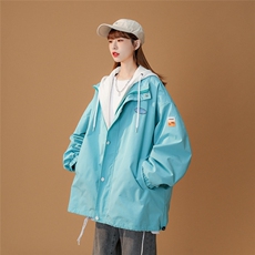 中性风秋季新品贴标宽松假两件带帽休闲棒球服外套G371P65控88，女装短外套，A247A