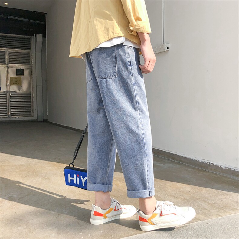 夏季九分牛仔裤男生ins潮牌直筒宽松浅色阔腿裤子男潮流6119-P45,男装牛仔裤,电商A318