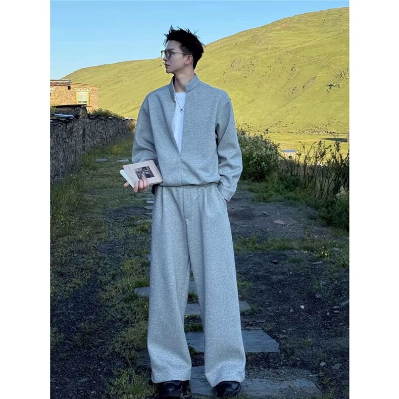 网图秋装美式层次感假两件立领卫衣男TX222Y-P60卫裤TX222K-P48,男装休闲裤,电商C213(原B265)