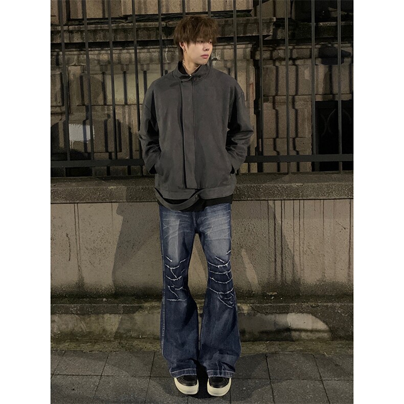 美式麂皮绒夹克上衣秋季宽松休闲情侣卫衣百搭外套HY582TP85,男装夹克,电商A102B
