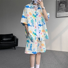 TZ1149-特48控88多色海滩冰丝凉感大码套装衬衫速干运动两件套，男装休闲套装，电商A059