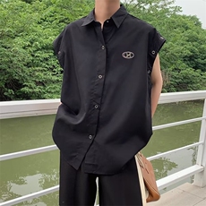 23年设计美式高街可拆卸POLO短袖衬衫男女宽松高级感情侣潮-C0335，男装衬衫，星座601-2
