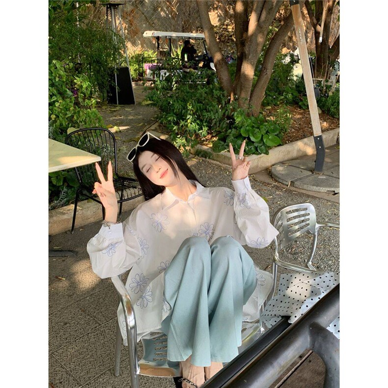 D727-P45慵懒设计感宽松印花长袖衬衫2025春夏休闲上衣防晒外套,男装衬衫,星座911
