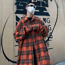美式复古格子长袖衬衫男潮牌宽松设计百搭高街衬衣外套，男装衬衫，星座716-3