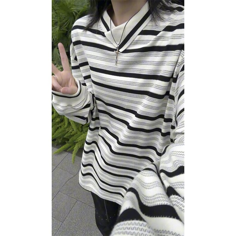 现货PL22-P55控88不规则翻领条纹polo衫男长袖秋季宽松休闲上衣服，男装Polo衫，星座403（原603-1）