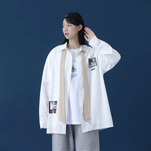 长袖衬衫(配领带)春款男港风潮流C8001P32，男装衬衫，星座1116-2