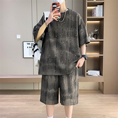 港风套装男宽松满天星扎染短袖T恤短裤休闲套装TZ6632-P55，男装牛仔裤，星座310B-3