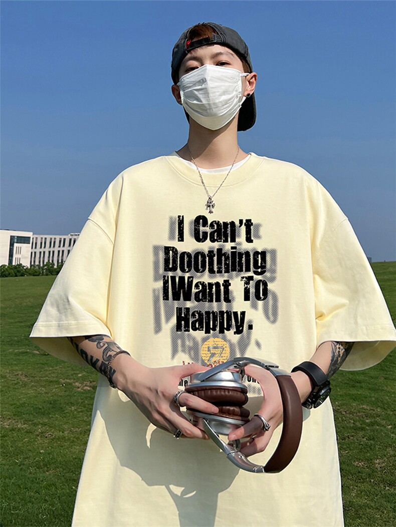 230克纯棉落肩宽松短袖白墨印花T恤B219A-T2513-P25限38,男装T恤,电商B219A